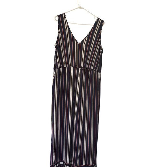 Xhilaration blue white and orange stripe wide leg jumpsuit size L - Picture 2 of 6